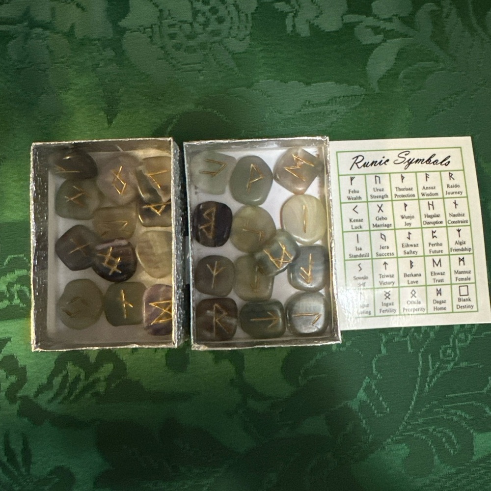 Rainbow Fluorite Crystal Carved Runes Set